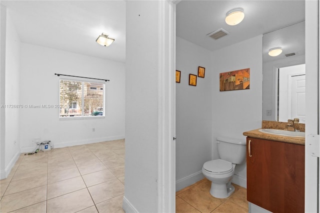 bathroom featuring toilet, tile patterned floors, and vanity