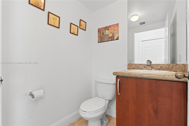 bathroom featuring toilet, vanity, and tile patterned floors