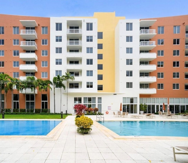 view of pool featuring a patio