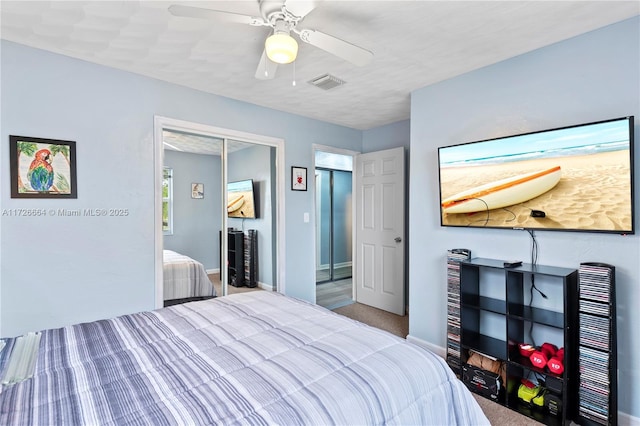 1916 SW 47th Ave, Fort Lauderdale, FL 33317 - bedroom with baseboards, visible vents, a closet, and ceiling fan