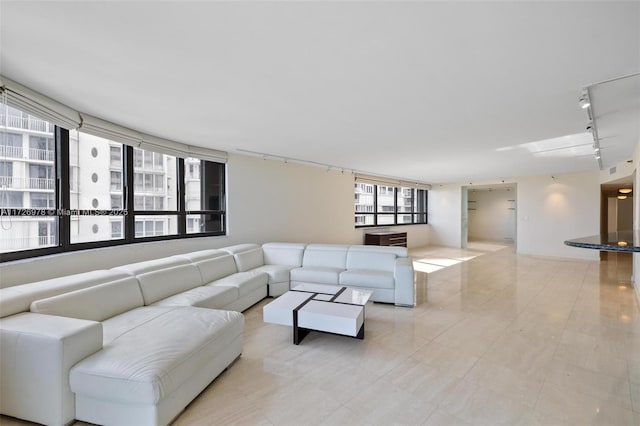 living room with track lighting