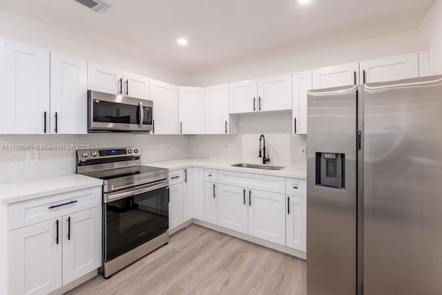 kitchen with sink, white cabinets, and appliances with stainless steel finishes