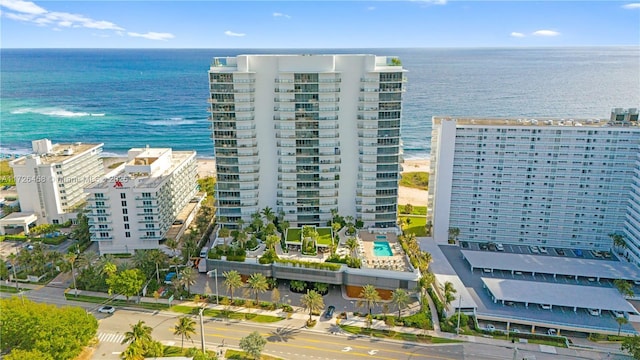 aerial view with a view of city and a water view