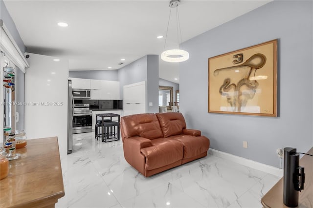 living room with vaulted ceiling