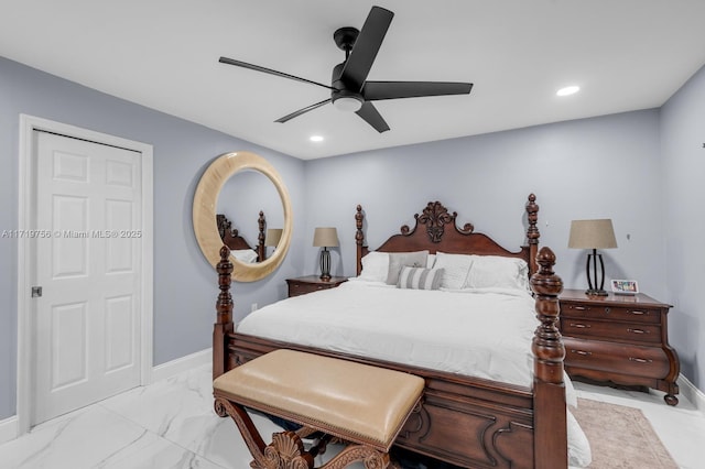 bedroom featuring ceiling fan