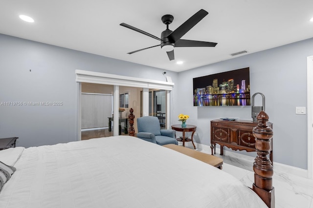 bedroom featuring ceiling fan