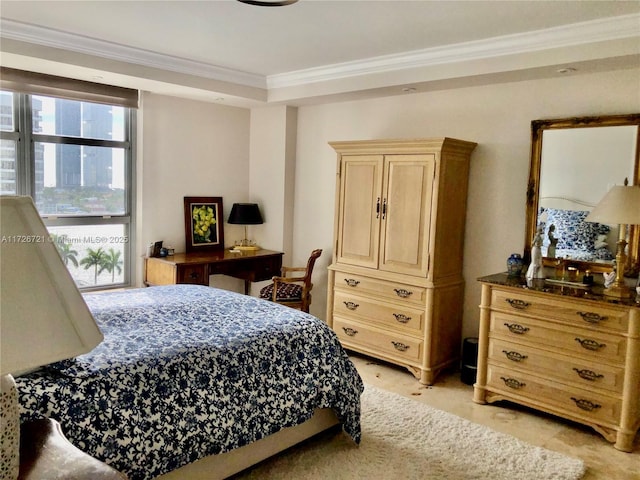 bedroom with crown molding