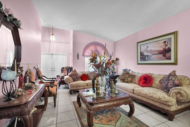 living room with light tile patterned flooring