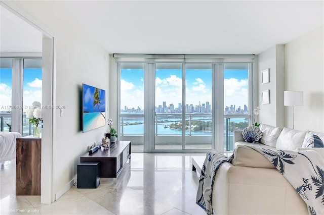 living room featuring a wealth of natural light and floor to ceiling windows