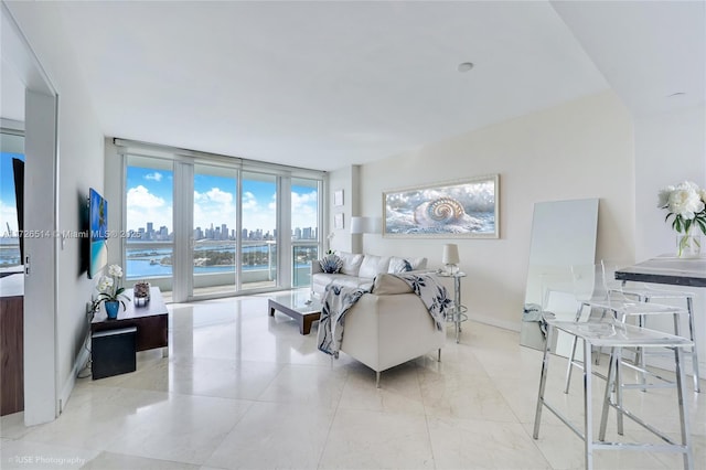 living room with floor to ceiling windows