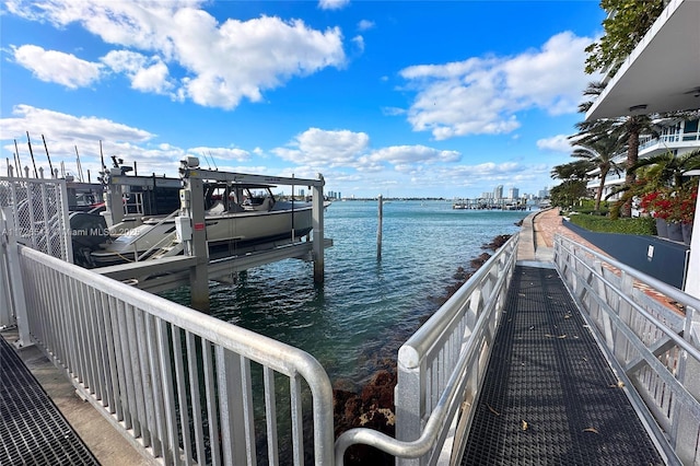 view of dock with a water view