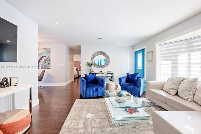 living room featuring dark hardwood / wood-style floors