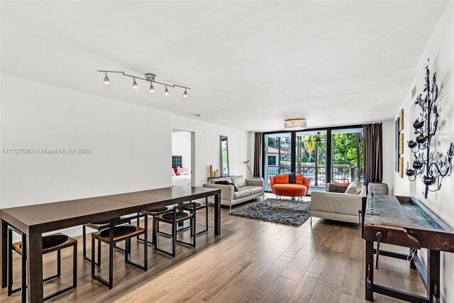 living room featuring hardwood / wood-style floors and expansive windows