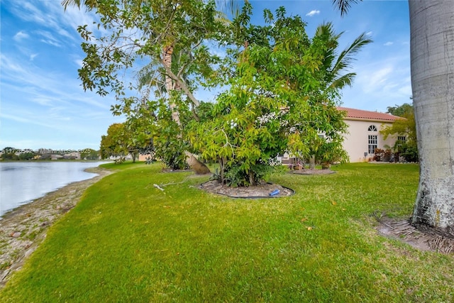 view of yard featuring a water view