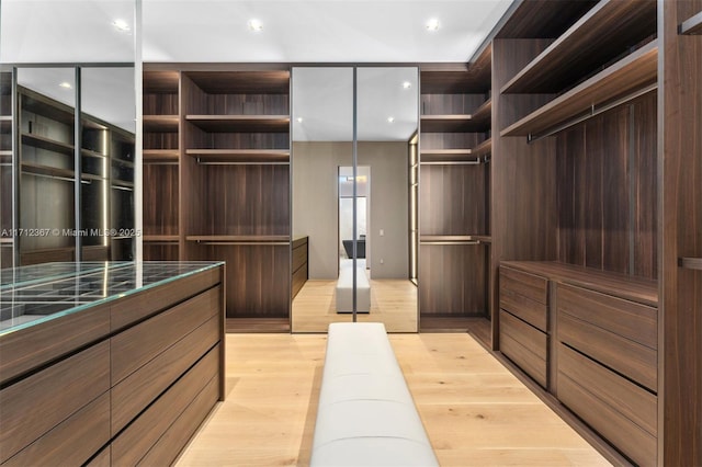 walk in closet featuring light hardwood / wood-style flooring