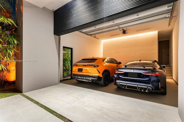 garage with a garage door opener