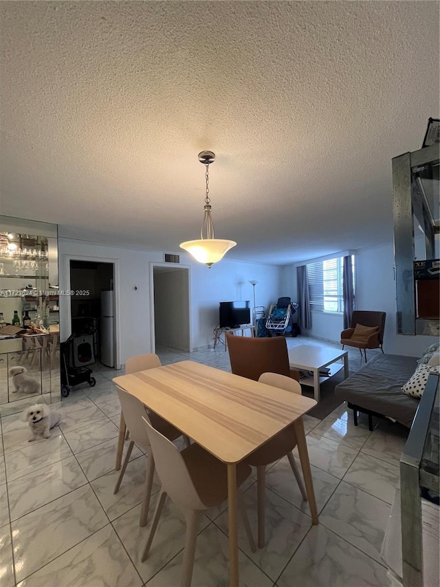 dining room with a textured ceiling