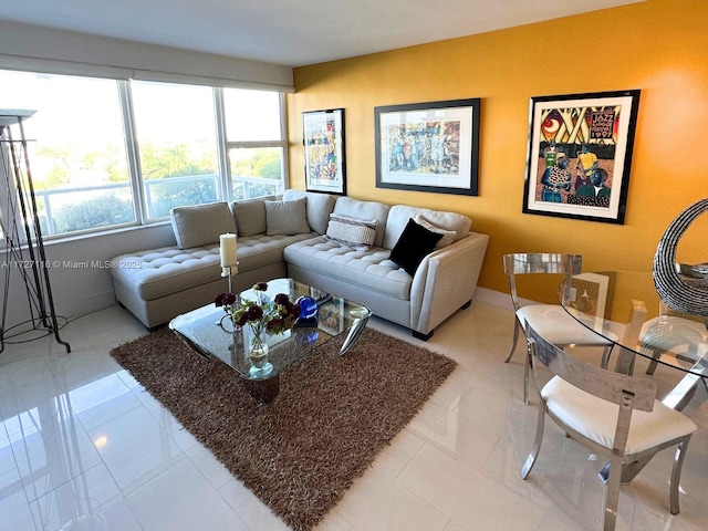 living room with light tile patterned floors