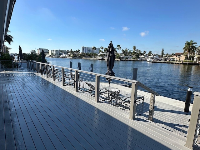 dock area with a water view