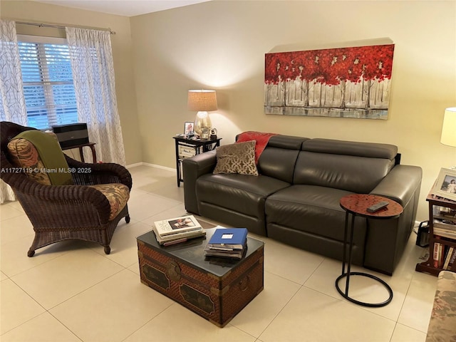 living room featuring light tile patterned flooring