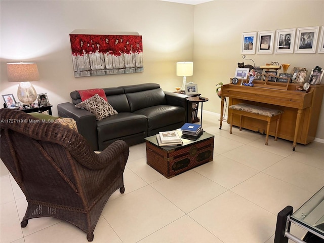 living room featuring light tile patterned floors