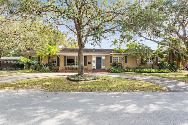 ranch-style home with a front yard