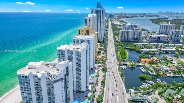 aerial view with a water view