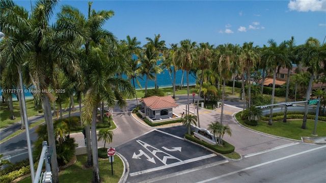 aerial view with a water view