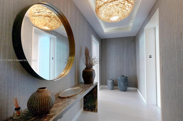 100 S Pointe Dr Unit 3203, Miami Beach, FL 33139 - bathroom featuring wallpapered walls and a raised ceiling