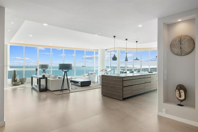 100 S Pointe Dr Unit 3203, Miami Beach, FL 33139 - living room with recessed lighting, light tile patterned floors, and baseboards