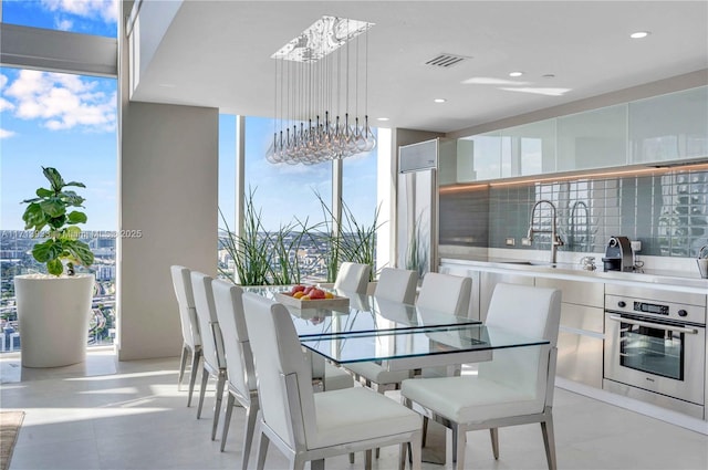 dining space with sink