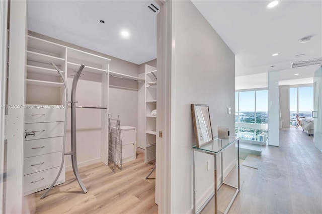 spacious closet featuring light wood-type flooring