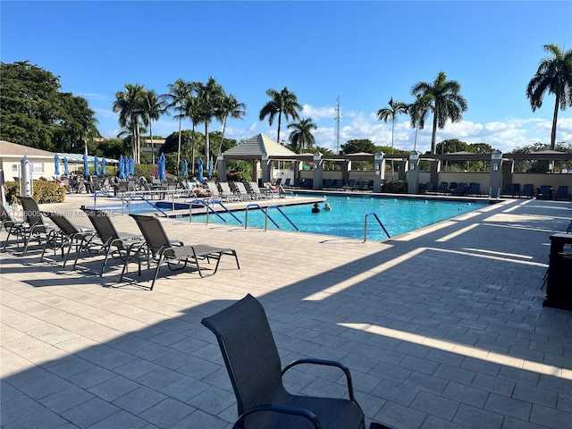 view of pool with a gazebo and a patio area