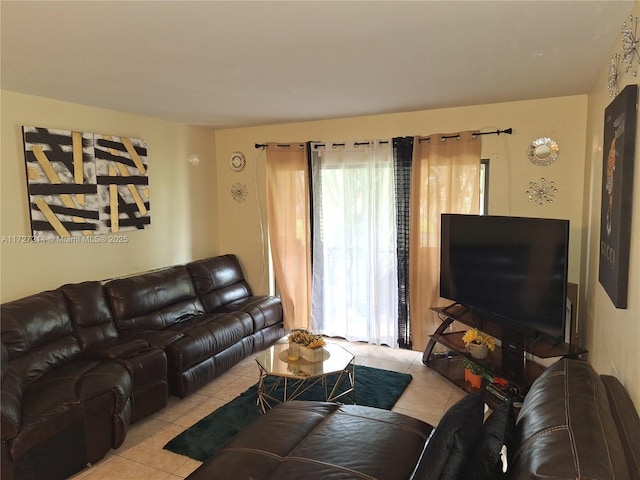 living room with light tile patterned floors