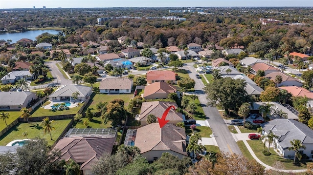 bird's eye view featuring a water view