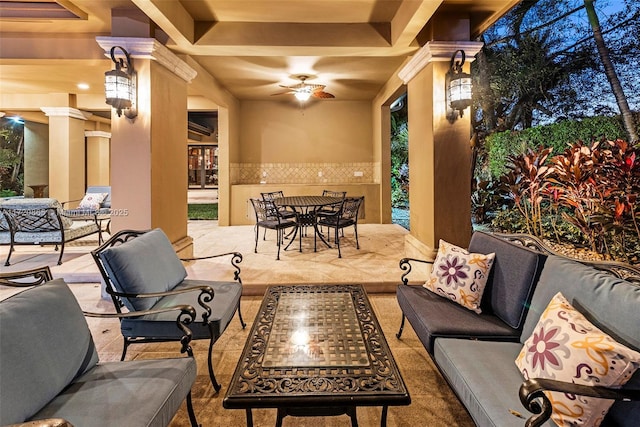 view of patio featuring an outdoor living space and ceiling fan