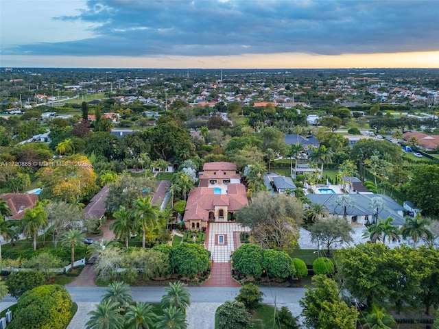 view of aerial view at dusk