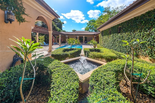 view of pool with a patio area and a pergola