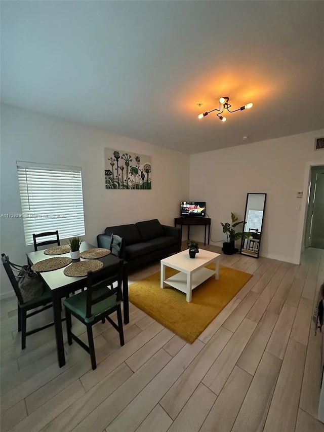 living room with light wood-type flooring