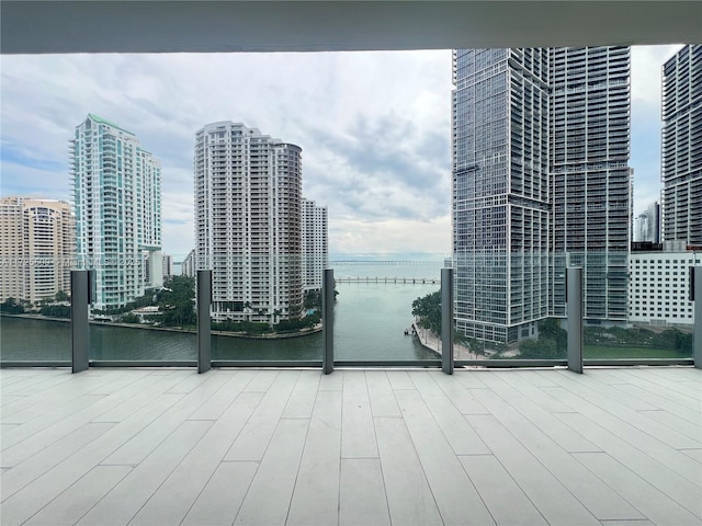 view of patio / terrace featuring a water view