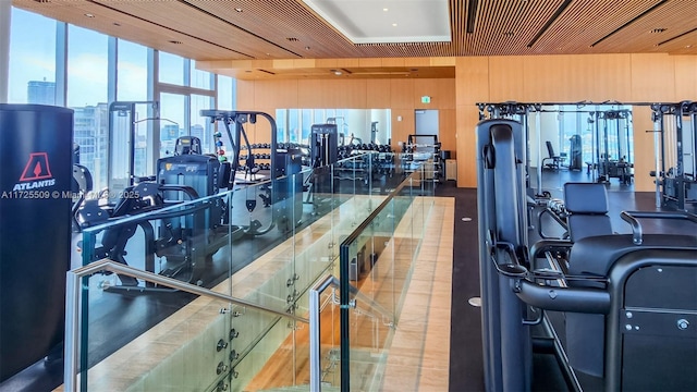 workout area with floor to ceiling windows