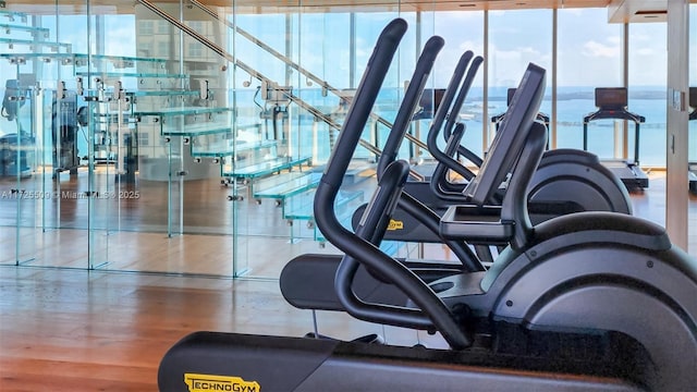 exercise room with expansive windows