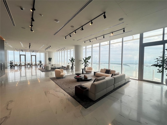 common area with a water view