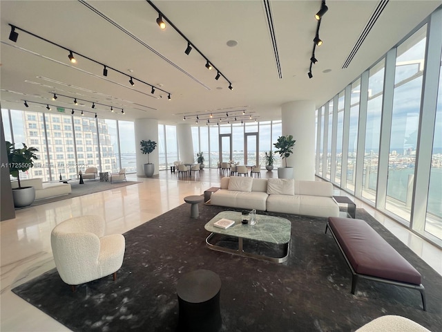 lobby featuring a water view