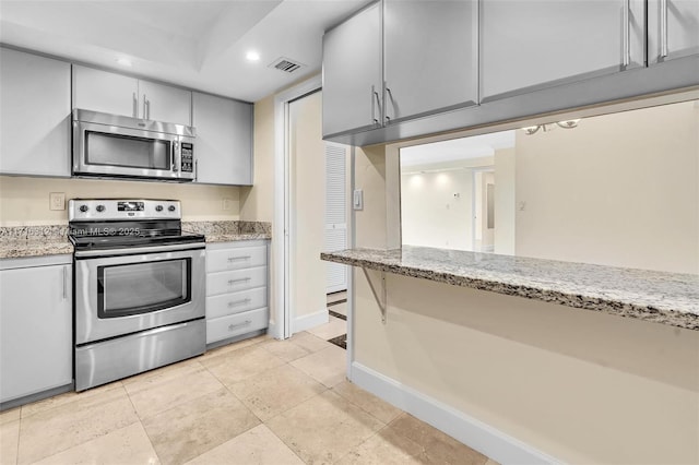 kitchen featuring light stone countertops and stainless steel appliances