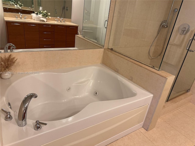 50 Biscayne Blvd Unit 1902, Miami, FL 33132 - full bath featuring a stall shower, a whirlpool tub, tile patterned flooring, and double vanity