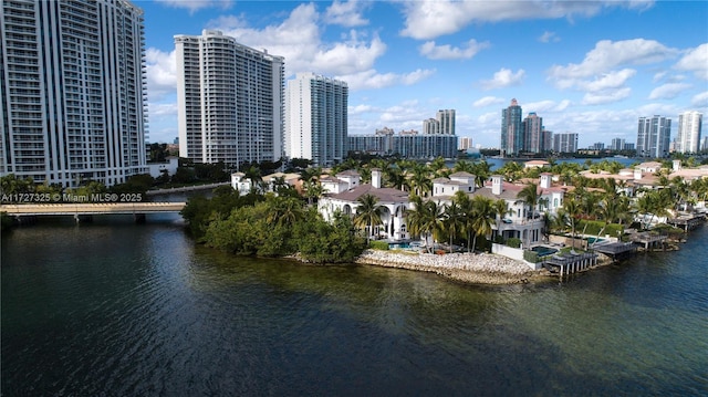 exterior space with a water view