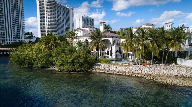 property's view of city featuring a water view