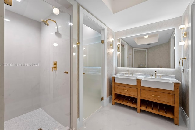 bathroom with vanity and an enclosed shower