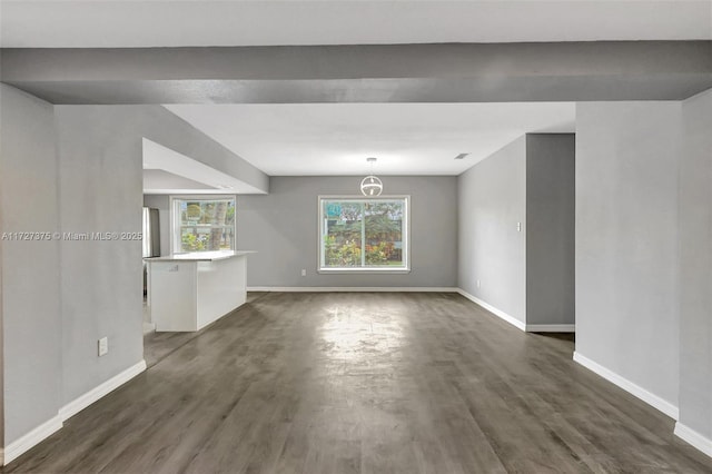 unfurnished living room with dark hardwood / wood-style flooring